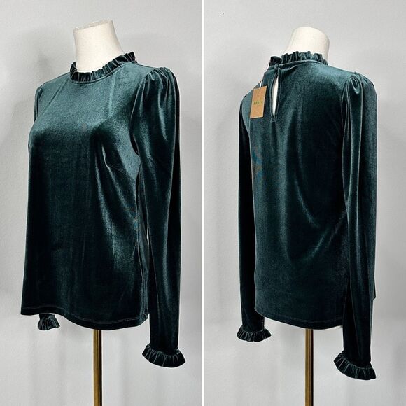 Boden Velvet Ruffle Mock Neck Top Green T1496 NWT 6 Holidays Whimsigoth Romantic - Picture 5 of 11